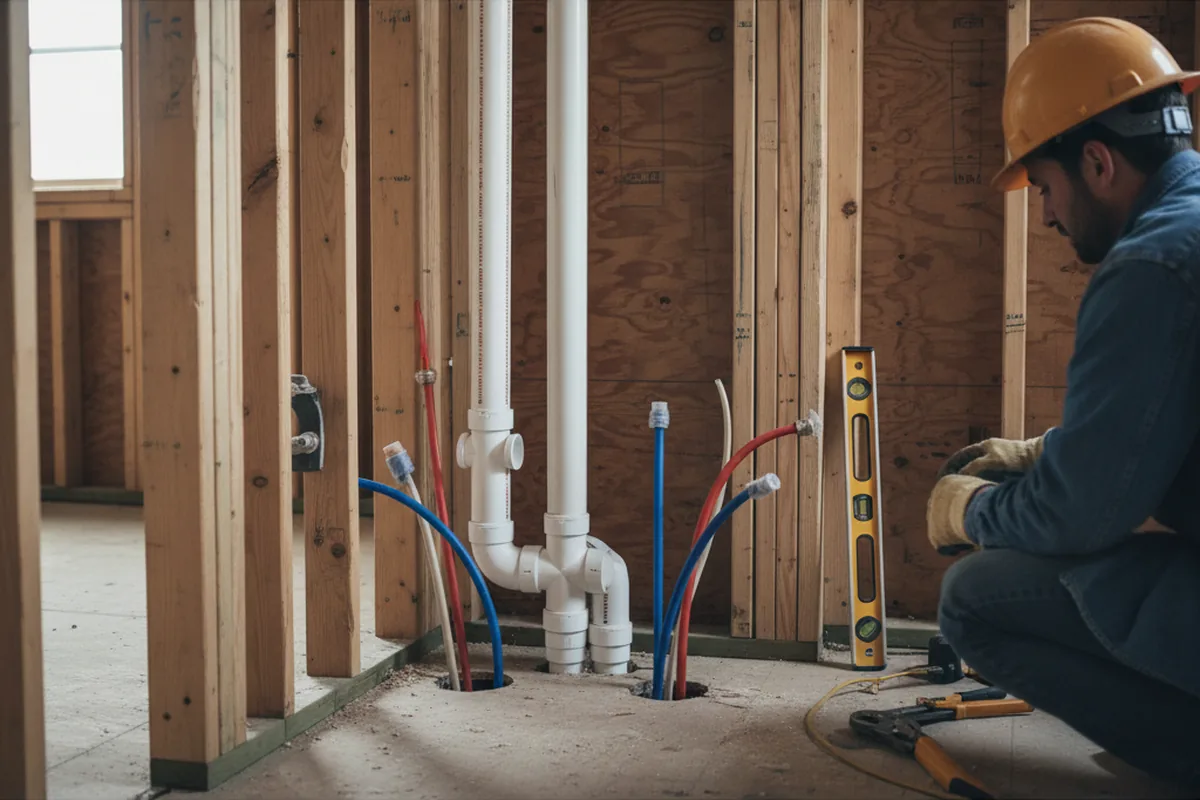 Drain and supply rough-in during Sump Pump Repair in Mattituck