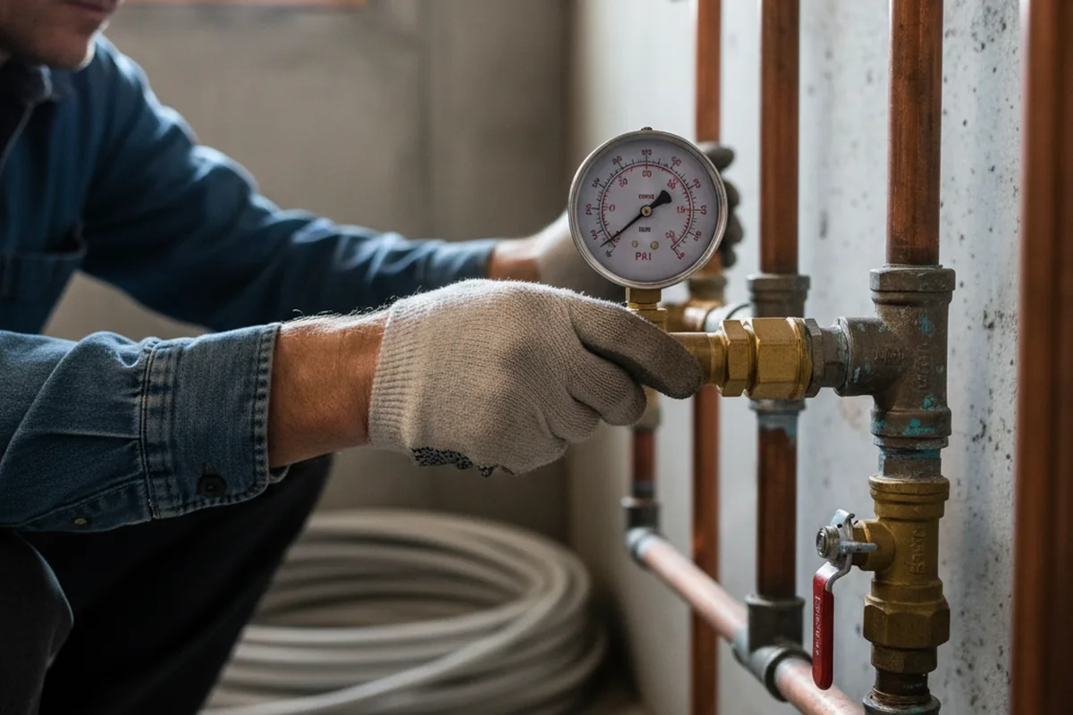 Pressure testing a repaired line during Water Line Repair in Mattituck